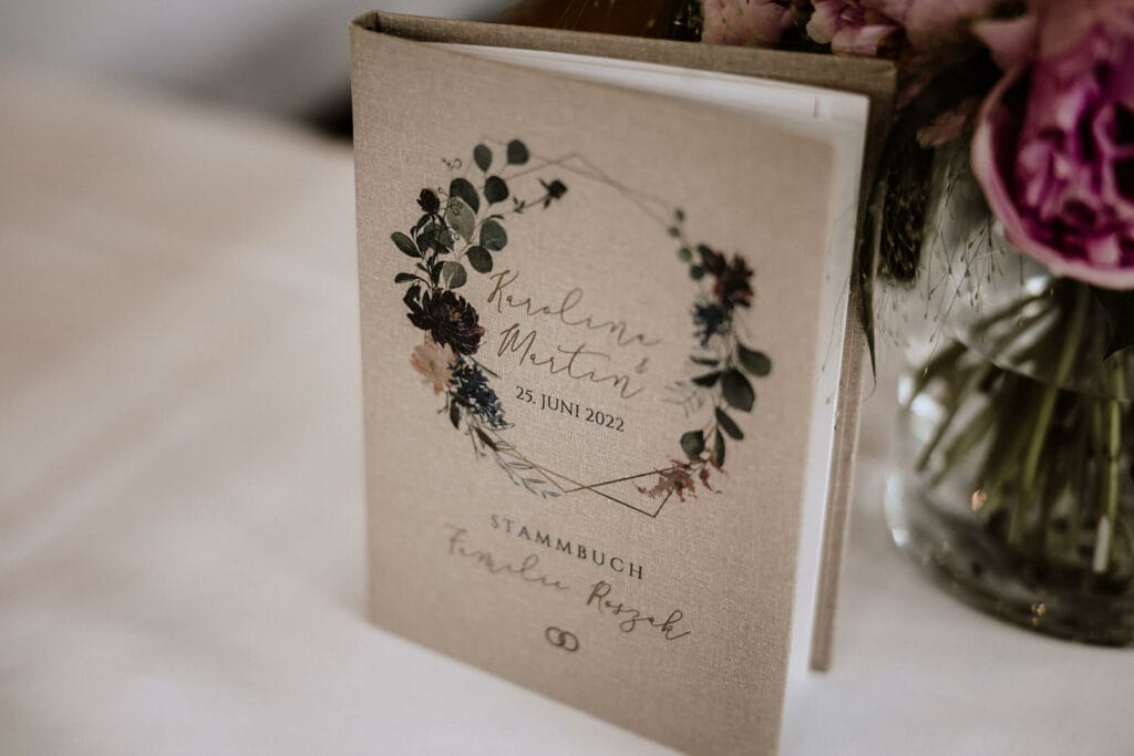 Glessener Mühlenhof Bergheim Hochzeitsfotograf - Tischkarte des Hochzeitspaars