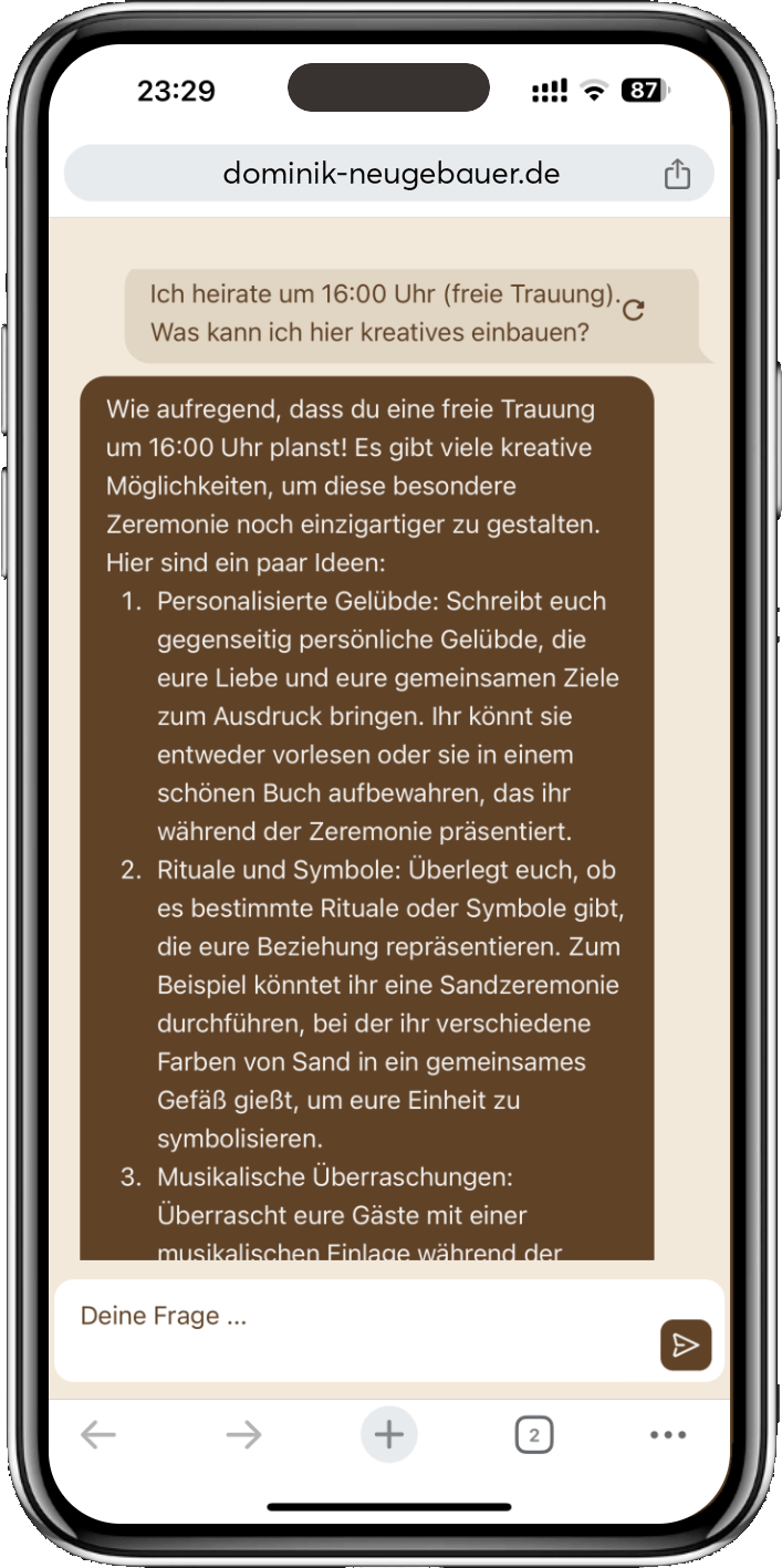 Hochzeit Heiraten Hochzeitsfotograf Dominik Neugebauer - Virtueller Hochzeitsplaner zweite Frage