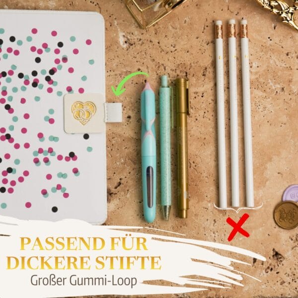 Stifthalter Stiftehalter Stiftschlaufe Pen Loop Extragroß Hochzeitsplaner Weiß 2 Stifthalter Stiftehalter Stiftschlaufe Pen Loop Extragroß Hochzeitsplaner Weiß - Passend für Dünnere Stifte - Kleiner Gummi-Loop - Kleine Schlaufe für Bleistifte - Zeigt Stifte, die passend für die Schlaufe ist